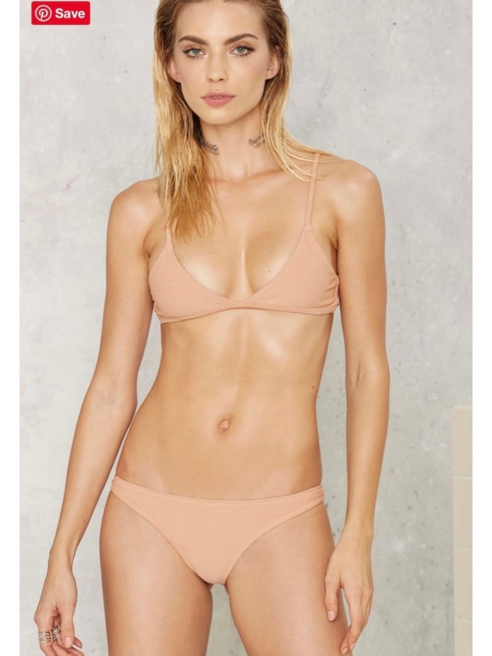 Nasty Gal Ribbed Nude Triangle Bikini Set - Peachy Nude
